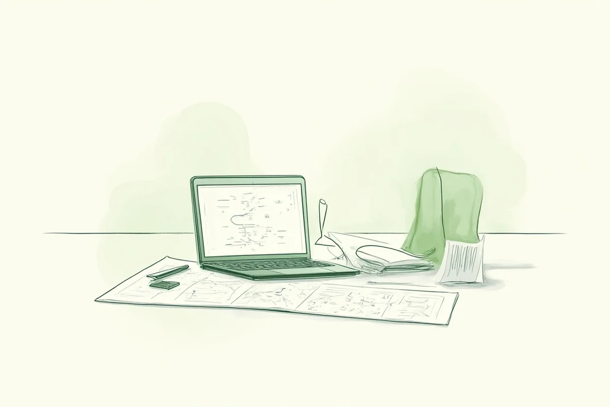 Claude Code terminal session on a clean desk, with a visible plan being approved and files changing