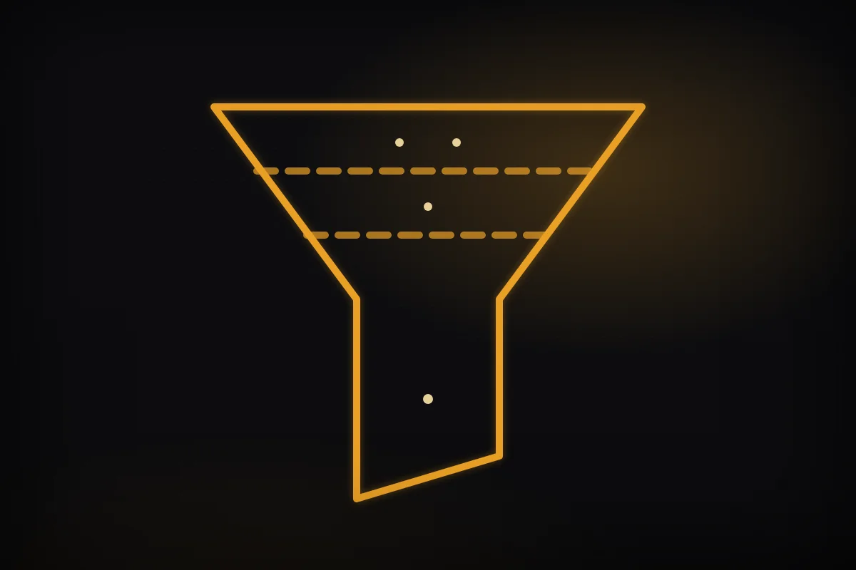 A funnel sketched in gold chalk on a black slate board