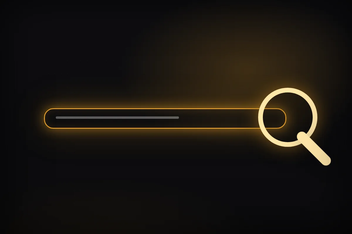 A search bar drawn in gold light, floating in the dark